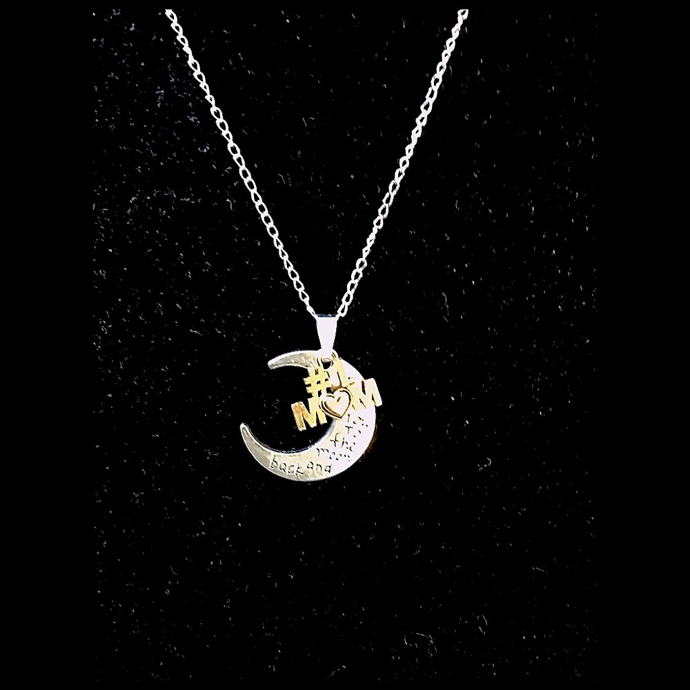 Gold “#1 Mom” & Silver“I Love You To the moon and back” On 925 Silver Chain - Picture 3 of 8